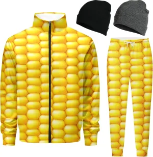 Retro 90s 80s outfit for men sweatsuits track suits for men 2 piece set Full Zipper with 2 Knit Beanie hat