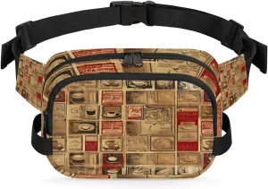 Retro Coffee Fanny Pack Crossbody Bags for Women Men Waist Packs Hip Bum Bag Cross Body Fanny Pack with Adjustable Strap for Running Hiking Travel