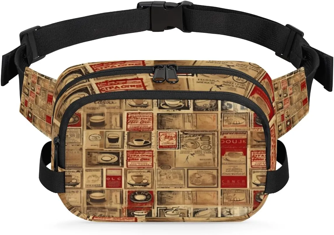 Retro Coffee Fanny Pack Crossbody Bags for Women Men Waist Packs Hip Bum Bag Cross Body Fanny Pack with Adjustable Strap for Running Hiking Travel