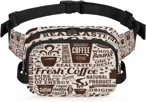 Retro Coffee Pattern Fanny Packs for Women Men Fashion Waist Packs Belt Bag Water-resistant Crossbody Bag Waist Pouch Waist Pack Hip Bum Bag for Hiking Casual Travel Cycling