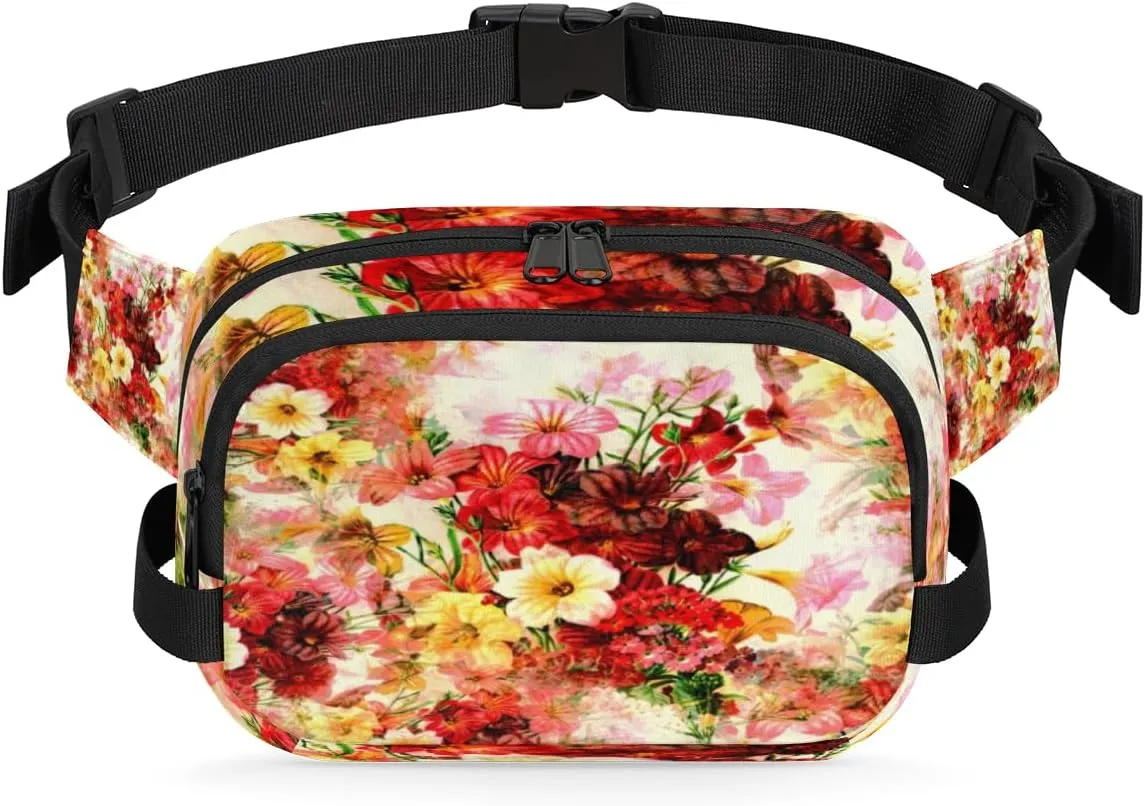 Retro Floral Beautiful Fanny Packs for Women Men Fashion Waist Packs Belt Bag Water-resistant Crossbody Bag Waist Pouch Waist Pack Hip Bum Bag for Hiking Casual Travel Cycling