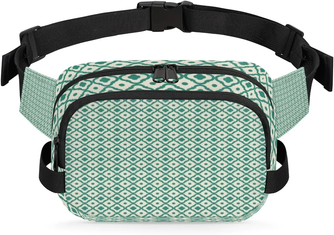 Retro Green Quatrefoil Fanny Pack Crossbody Bags for Women Men Waist Packs Vintage Hip Bum Bag Cross Body Fanny Pack with Adjustable Strap for Running Hiking Travel