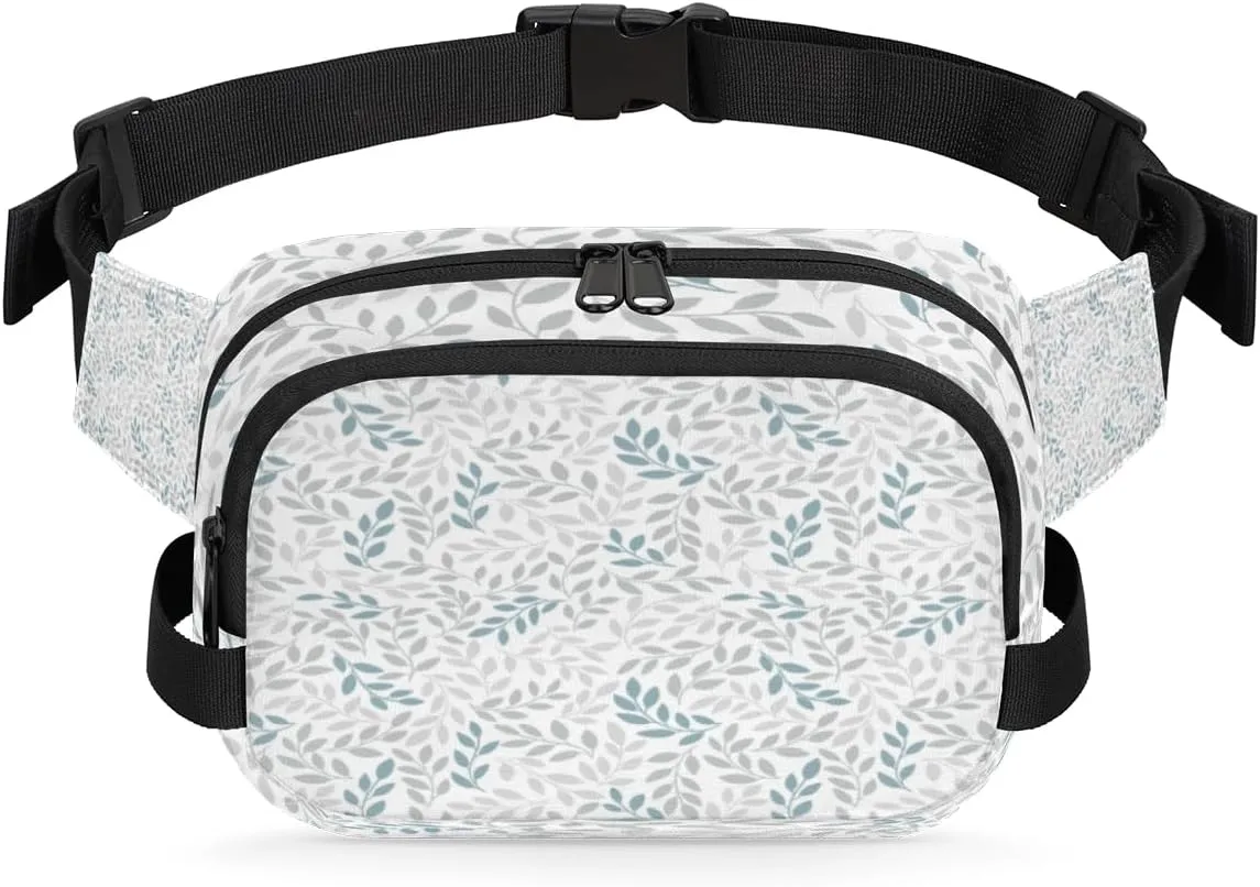 Retro Grey Leaf Fanny Pack Crossbody Bags for Women Men Waist Packs Hip Bum Bag Cross Body Fanny Pack with Adjustable Strap for Running Hiking Travel