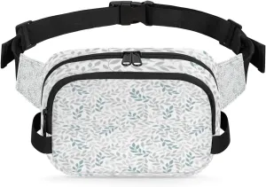Retro Grey Leaf Fanny Pack Crossbody Bags for Women Men Waist Packs Hip Bum Bag Cross Body Fanny Pack with Adjustable Strap for Running Hiking Travel