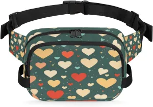 Retro Heart Pattern Fanny Packs for Women Men Fashion Waist Packs Belt Bag Water-resistant Crossbody Bag Abstract Heart Waist Pouch Waist Pack Hip Bum Bag for Hiking Casual Travel Cycling