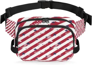 Retro Patriotic Flags Fanny Packs for Women Men Fashion Waist Packs Belt Bag Water-resistant Crossbody Bag 4th of July Waist Pouch Waist Pack Hip Bum Bag for Hiking Casual Travel Cycling