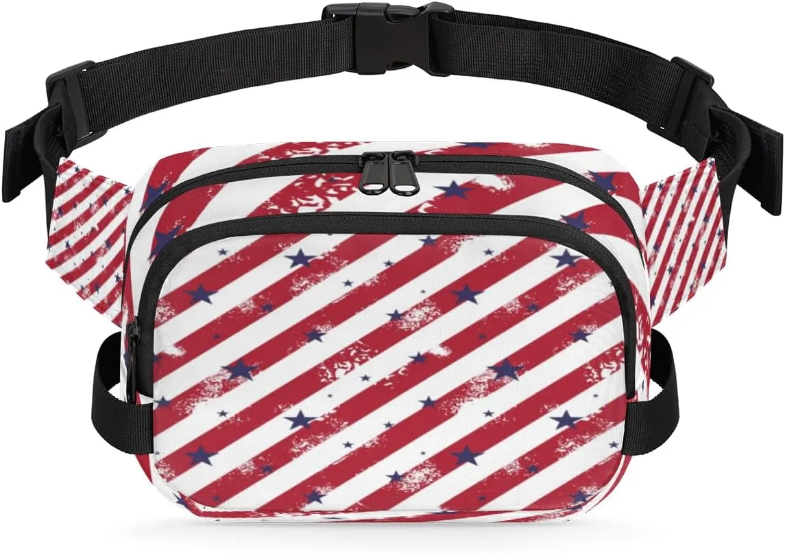 Retro Patriotic Flags Fanny Packs for Women Men Fashion Waist Packs Belt Bag Water-resistant Crossbody Bag 4th of July Waist Pouch Waist Pack Hip Bum Bag for Hiking Casual Travel Cycling