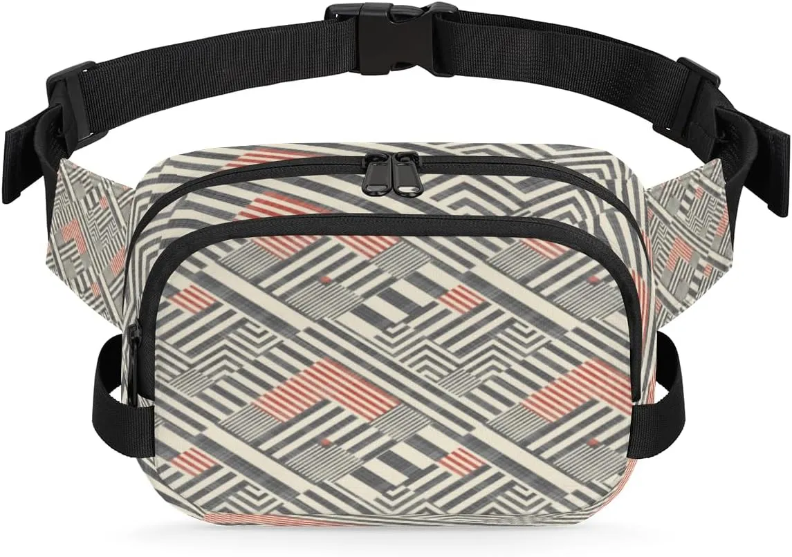 Retro Pattern Fanny Packs for Women Men Fashion Waist Packs Belt Bag Water-resistant Crossbody Bag Stripe Tiles Waist Pouch Waist Pack Hip Bum Bag for Hiking Casual Travel Cycling