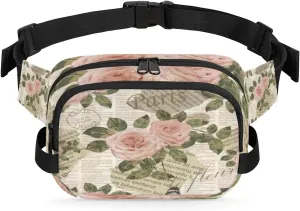 Retro Rose Book Fanny Packs for Women Men Fashion Waist Packs Belt Bag Water-resistant Crossbody Bag Waist Pouch Waist Pack Hip Bum Bag for Hiking Casual Travel Cycling