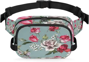 Retro Rose Flower Fanny Packs for Women Men Fashion Waist Packs Belt Bag Water-resistant Crossbody Bag Floral Waist Pouch Waist Pack Hip Bum Bag for Hiking Casual Travel Cycling