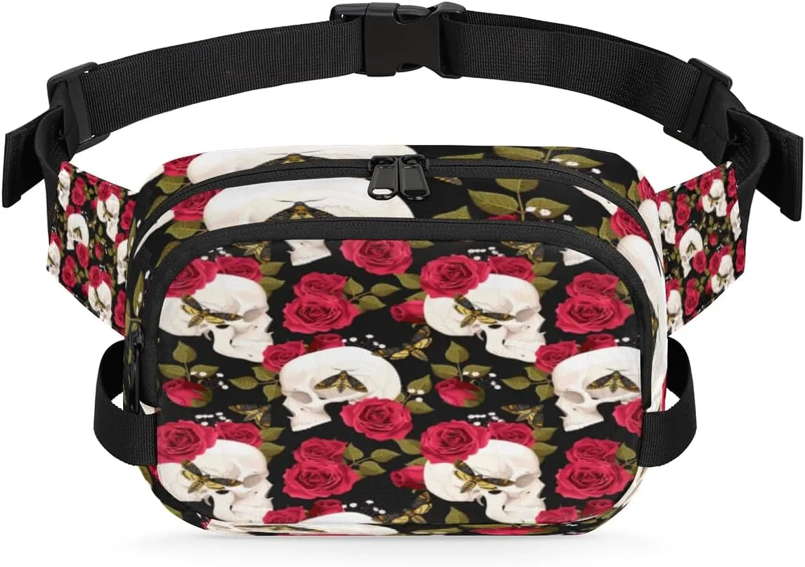 Rose Blossom Butterfly Fanny Packs for Women Men Fashion Waist Packs Belt Bag Water-resistant Crossbody Bag Waist Pouch Waist Pack Hip Bum Bag for Hiking Casual Travel Cycling