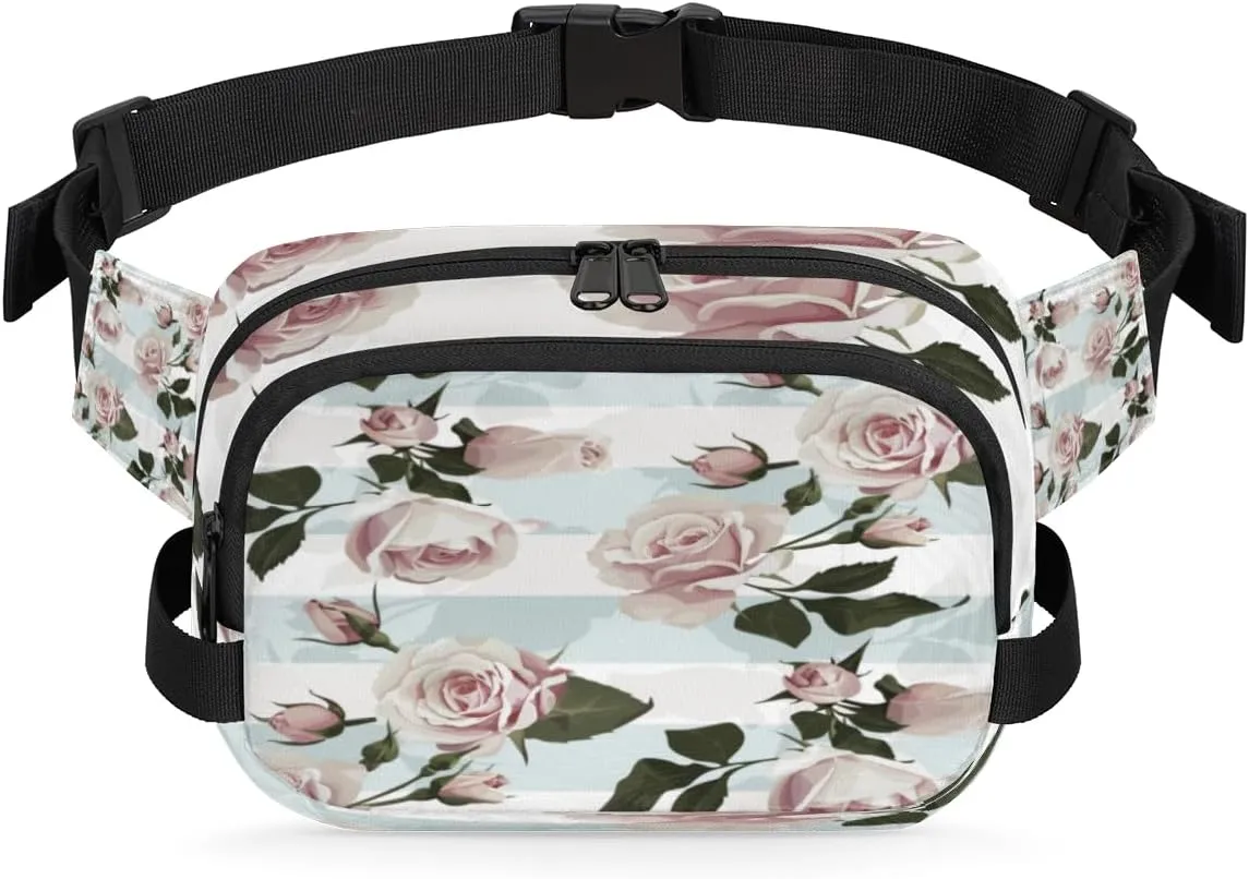 Rose Flower Beautiful Fanny Pack Crossbody Bags for Women Men Waist Packs Hip Bum Bag Cross Body Fanny Pack with Adjustable Strap for Running Hiking Travel