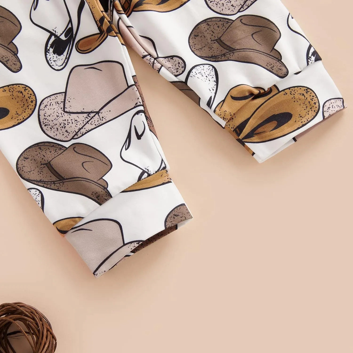 SAYOO Western Newborn Baby Boys Cowboy Outfits Cow Print Letter Bodysuit Long Leggings Cap 3pcs Infant Boy Country Clothes