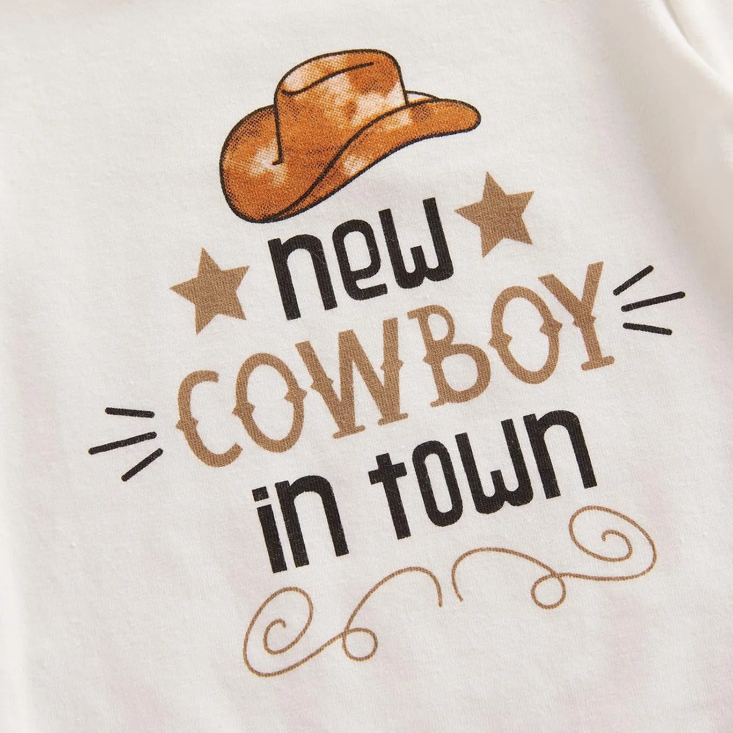 SAYOO Western Newborn Baby Boys Cowboy Outfits Cow Print Letter Bodysuit Long Leggings Cap 3pcs Infant Boy Country Clothes