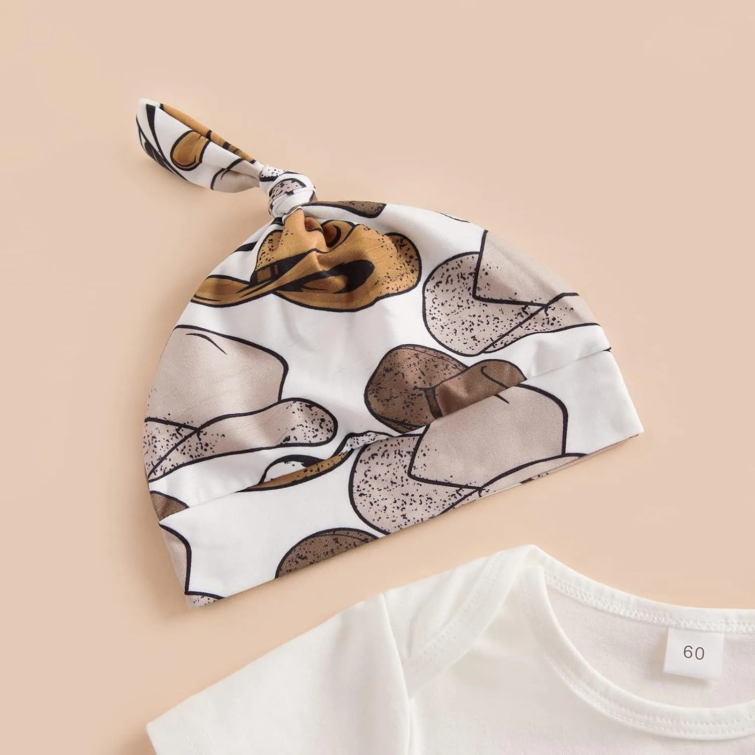 SAYOO Western Newborn Baby Boys Cowboy Outfits Cow Print Letter Bodysuit Long Leggings Cap 3pcs Infant Boy Country Clothes