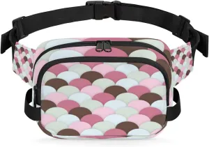 Scallops Scale Fanny Pack Crossbody Bags for Women Men Waist Packs Warm Pink Hip Bum Bag Cross Body Fanny Pack with Adjustable Strap for Running Hiking Travel