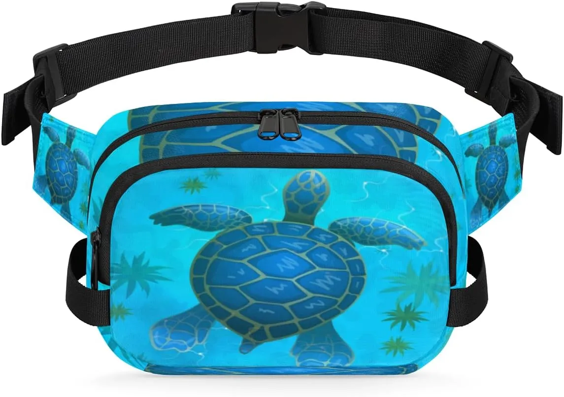 Sea Turtle Blue Fanny Pack Crossbody Bags for Women Men Waist Packs Hip Bum Bag Cross Body Fanny Pack with Adjustable Strap for Running Hiking Travel