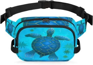 Sea Turtle Blue Fanny Pack Crossbody Bags for Women Men Waist Packs Hip Bum Bag Cross Body Fanny Pack with Adjustable Strap for Running Hiking Travel