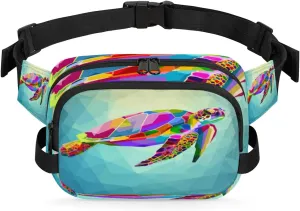 Sea Turtle Geometric Blue Fanny Packs for Women Men Fashion Waist Packs Belt Bag Water-resistant Crossbody Bag Waist Pouch Waist Pack Hip Bum Bag for Hiking Casual Travel Cycling
