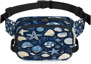 Seashell Blue Fanny Pack Crossbody Bags for Women Men Waist Packs Hip Bum Bag Cross Body Fanny Pack with Adjustable Strap for Running Hiking Travel