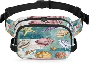 Seashells Corals Fanny Pack Crossbody Bags for Women Men Waist Packs Starfishes Hip Bum Bag Cross Body Fanny Pack with Adjustable Strap for Running Hiking Travel