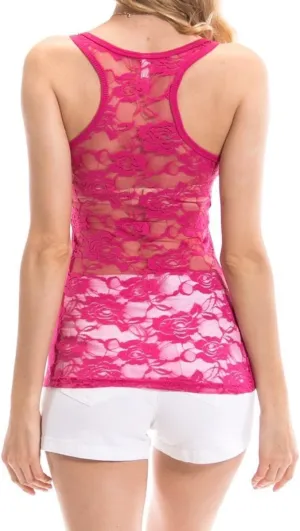 Sexy Lace Racerback Ribbed Front Tank Tops Cami Slim-Fit Sleeveless Camisole