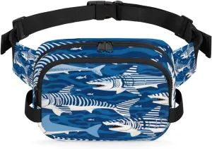 Shark Blue Fanny Packs for Women Men Fashion Waist Packs Belt Bag Water-resistant Crossbody Bag Shark Waist Pouch Waist Pack Hip Bum Bag for Hiking Casual Travel Cycling