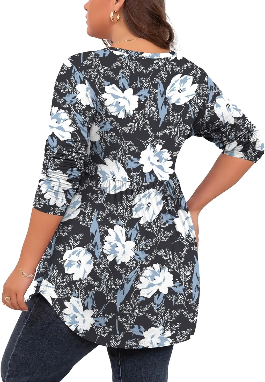 SHIJIALI Women's Plus Size Henley Shirts V Neck Button Tunic Tops Casual Long Sleeve Swing Flowy Blouse
