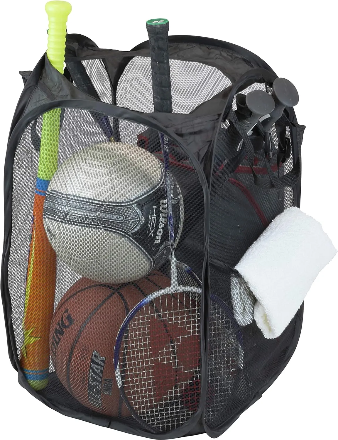 Simple Houseware Mesh Pop-Up Laundry Hamper Basket with Side Pocket, Black - 2 Pack