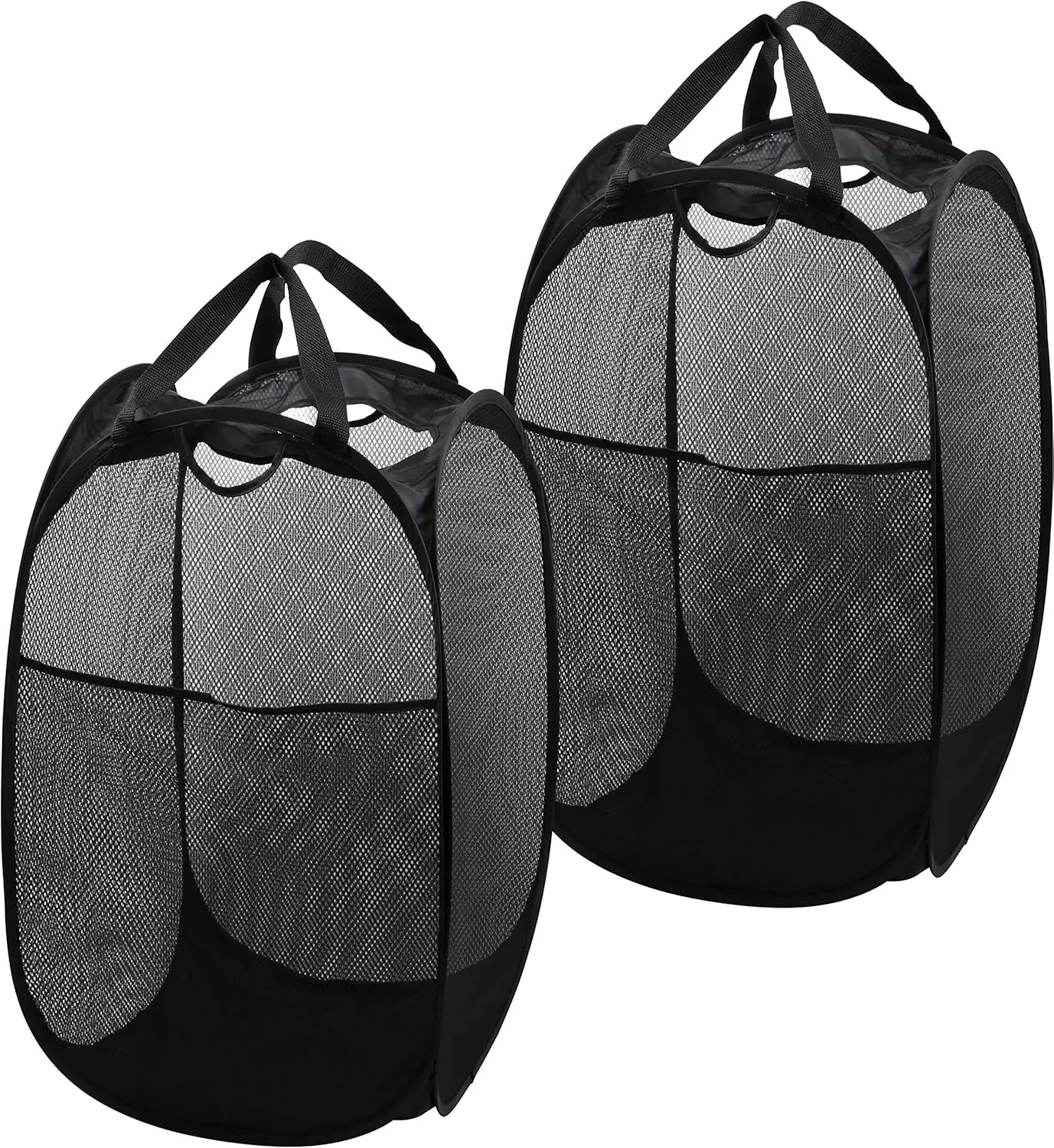 Simple Houseware Mesh Pop-Up Laundry Hamper Basket with Side Pocket, Black - 2 Pack