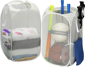 Simple Houseware Mesh Pop-Up Laundry Hamper Basket With Side Pocket, Gray - 2 Pack