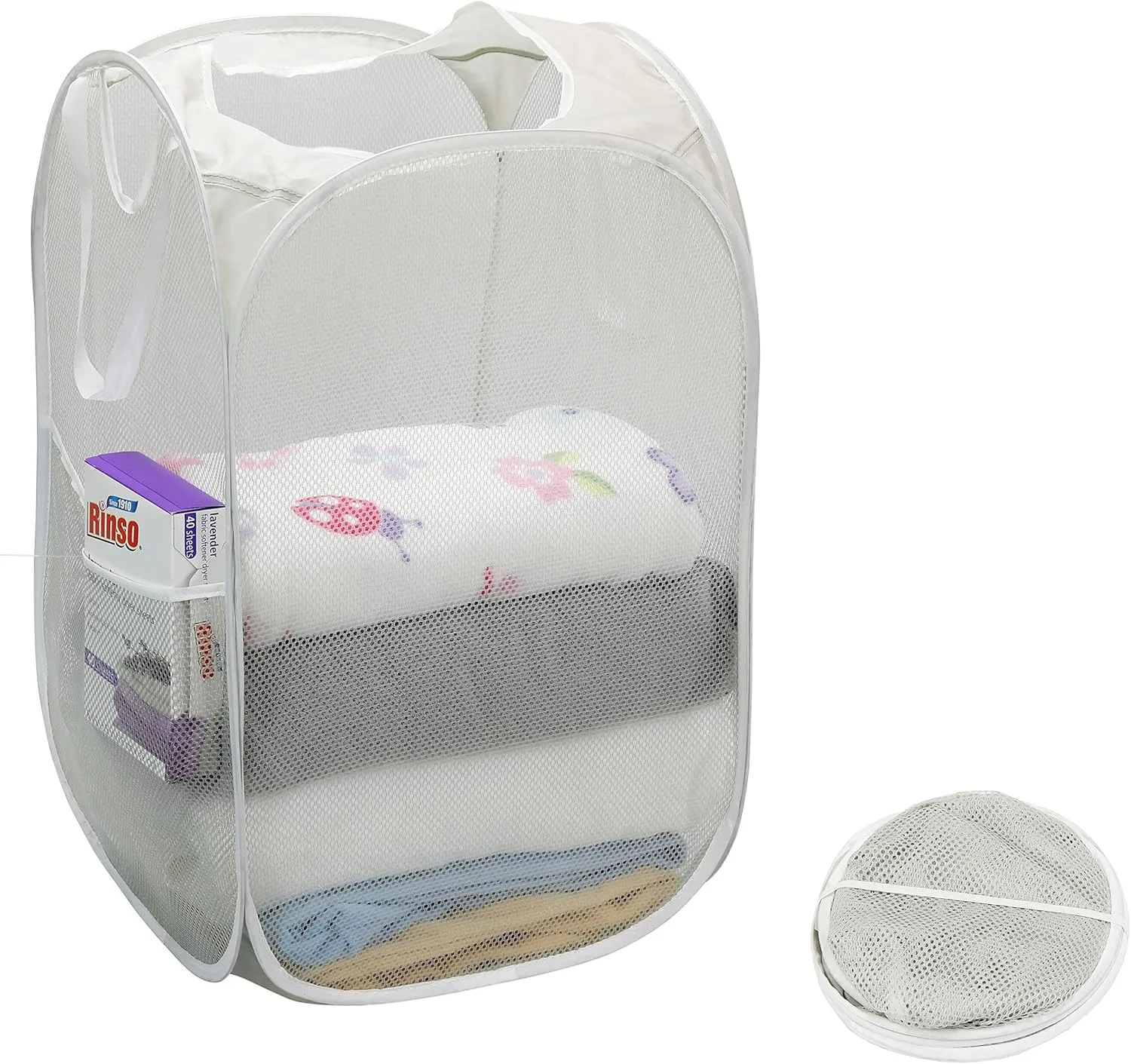 Simple Houseware Mesh Pop-Up Laundry Hamper Basket With Side Pocket, Gray - 2 Pack