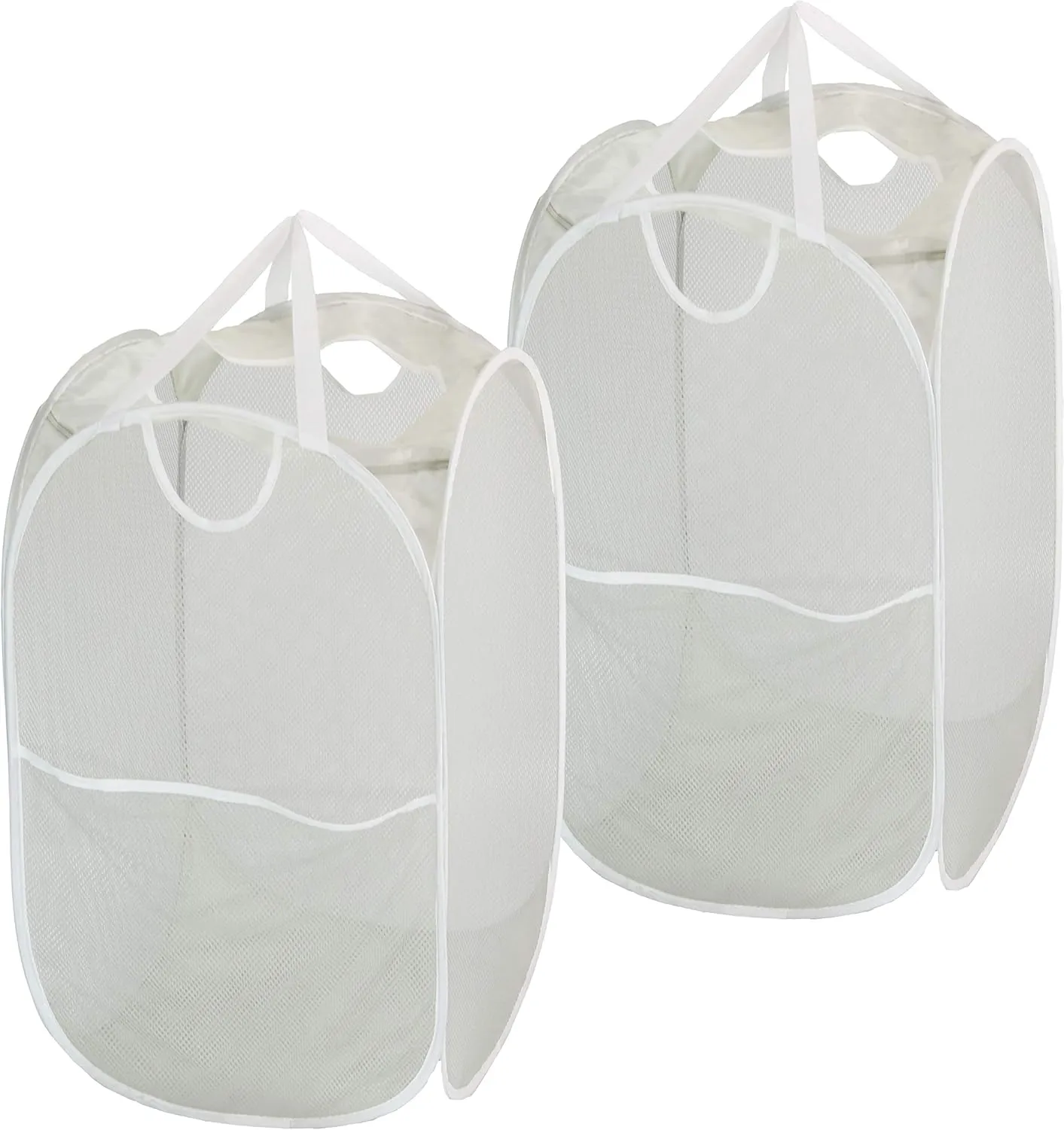 Simple Houseware Mesh Pop-Up Laundry Hamper Basket With Side Pocket, Gray - 2 Pack
