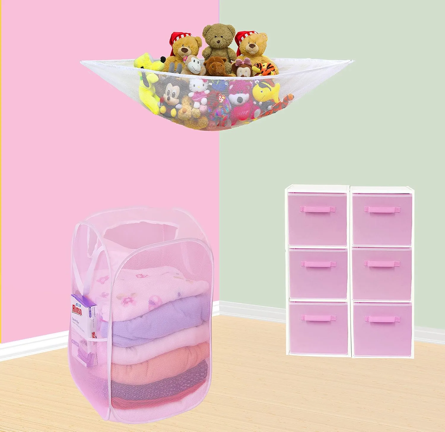 Simple Houseware Mesh Pop-Up Laundry Hamper Basket With Side Pocket, Pink - 2 Pack