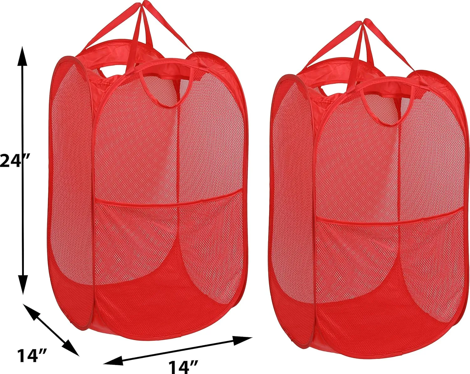 Simple Houseware Mesh Pop-Up Laundry Hamper Basket with Side Pocket, Red - 2 Pack