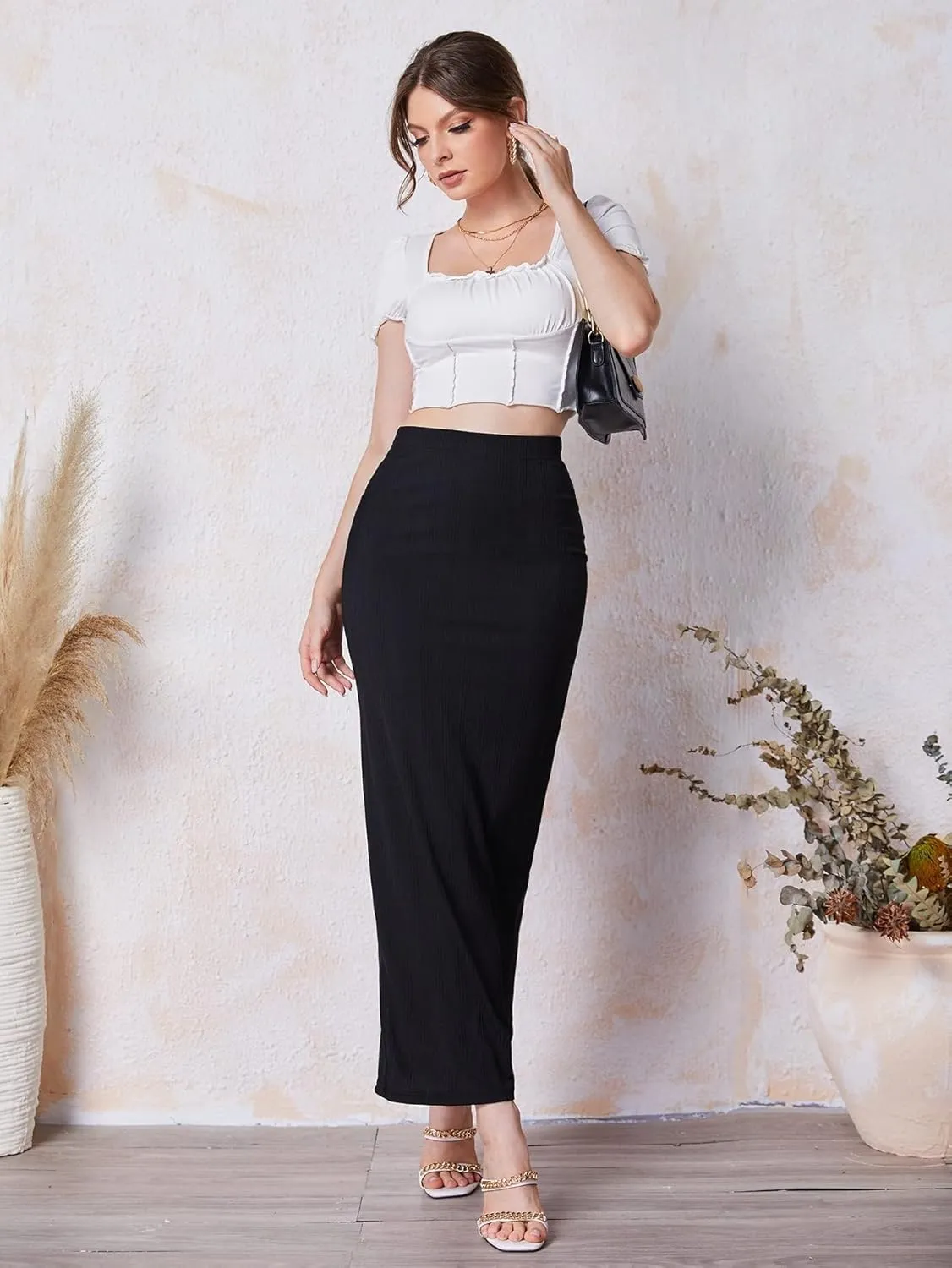 Skirts for Women Slit Back Pencil Skirt High Waist Casual