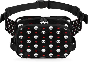 Skull Heart Pattern Fanny Packs for Women Men Fashion Waist Packs Belt Bag Water-resistant Crossbody Bag Waist Pouch Waist Pack Hip Bum Bag for Hiking Casual Travel Cycling