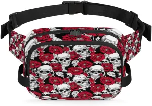 Skull Rose Funny Fanny Pack Crossbody Bags for Women Men Waist Packs Hip Bum Bag Cross Body Fanny Pack with Adjustable Strap for Running Hiking Travel
