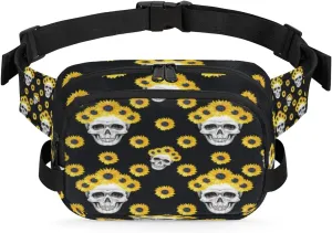 Skull Sunflower Yellow Fanny Pack Crossbody Bags for Women Men Waist Packs Hip Bum Bag Cross Body Fanny Pack with Adjustable Strap for Running Hiking Travel