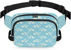 Sky Blue Dots Fanny Packs for Women Men Fashion Waist Packs Belt Bag Water-resistant Crossbody Bag Daisy Waist Pouch Waist Pack Hip Bum Bag for Hiking Casual Travel Cycling