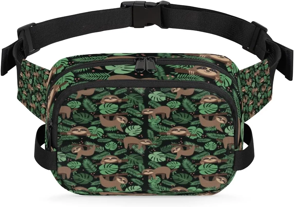 Sloth Cute Fanny Pack Crossbody Bags for Women Men Waist Packs Green Leaf Hip Bum Bag Cross Body Fanny Pack with Adjustable Strap for Running Hiking Travel