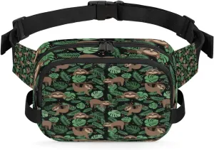 Sloth Cute Fanny Pack Crossbody Bags for Women Men Waist Packs Green Leaf Hip Bum Bag Cross Body Fanny Pack with Adjustable Strap for Running Hiking Travel