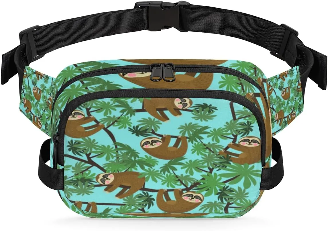 Sloth Cute Green Fanny Pack Crossbody Bags for Women Men Waist Packs Hip Bum Bag Cross Body Fanny Pack with Adjustable Strap for Running Hiking Travel