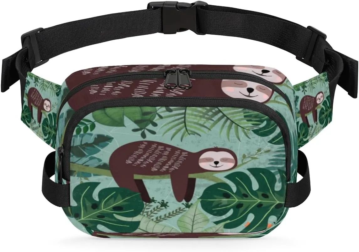 Sloth Jungle Cute Fanny Packs for Women Men Fashion Waist Packs Belt Bag Water-resistant Crossbody Bag Waist Pouch Waist Pack Hip Bum Bag for Hiking Casual Travel Cycling