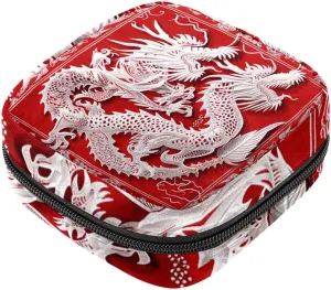 Small Travel Makeup Bag,Cosmetic Bags for Women,Chinese Dragon Red,Period Bag