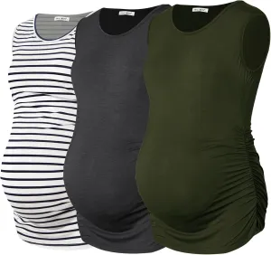 Smallshow Women's Sleeveless Maternity Tank Tops Ruched Pregnancy Clothes 3-Pack