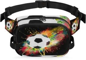Soccer Colorful Splash Fanny Pack Crossbody Bags for Women Men Waist Packs Soccer Hip Bum Bag Cross Body Fanny Pack with Adjustable Strap for Running Hiking Travel