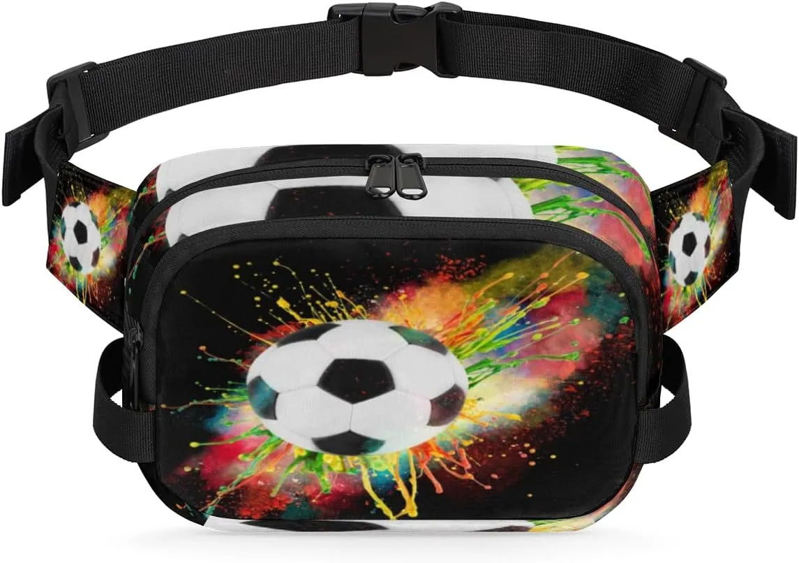 Soccer Colorful Splash Fanny Pack Crossbody Bags for Women Men Waist Packs Soccer Hip Bum Bag Cross Body Fanny Pack with Adjustable Strap for Running Hiking Travel