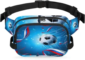 Soccer Goal Blue Fanny Pack Crossbody Bags for Women Men Waist Packs Hip Bum Bag Cross Body Fanny Pack with Adjustable Strap for Running Hiking Travel