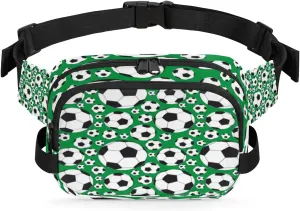 Soccer Green White Waist Bag for Women Fashionable Fanny Pack Crossbody Bags Water-resistant Waist Pack Hip Bum Bag with Adjustable Strap for Men Traveling Casual Hiking Cycling